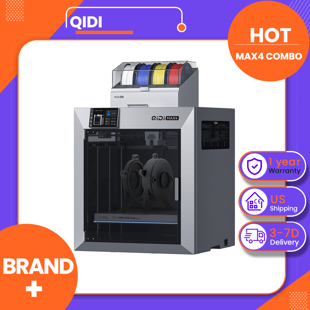 Direct Drive Dual Gear Extruder High Speed - QIDI Max4コンボ3Dプリンター。最大16色に対応、自動フィラメント切り替え機能搭載、65。 ℃ フィラメント乾燥、CoreXYシステム、800mm/sの速度、370 ℃ 高温対応、造形サイズ390×390×340mm、AIカメラ搭載、自動レベリング機能付き